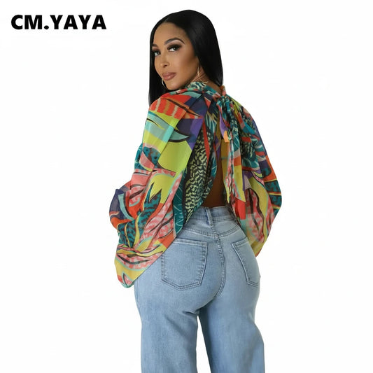 🍒Colourful chiffon blouses plus size printed front split blouse fashion batwing loose fitting see though top with puff sleeves party night club blouses shirt for women OPEN Up Your Armoire to A Cool BLOUSE