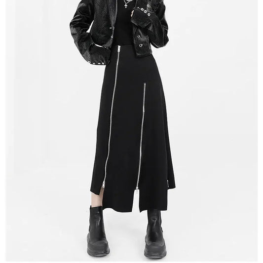 🍒Black a-line skirt high waist split mid-length fashion Irregular clothing party occasion wear smart casual clothes for women fashion wear Even Up Your Wardrobe With Unevens