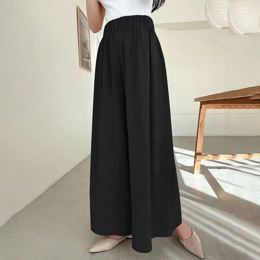 🍒Fashion trousers smart casual jersey pants black clothing elegant wide leg pants female versatile clothing Widen Your Wardrobe With A Wide Leg