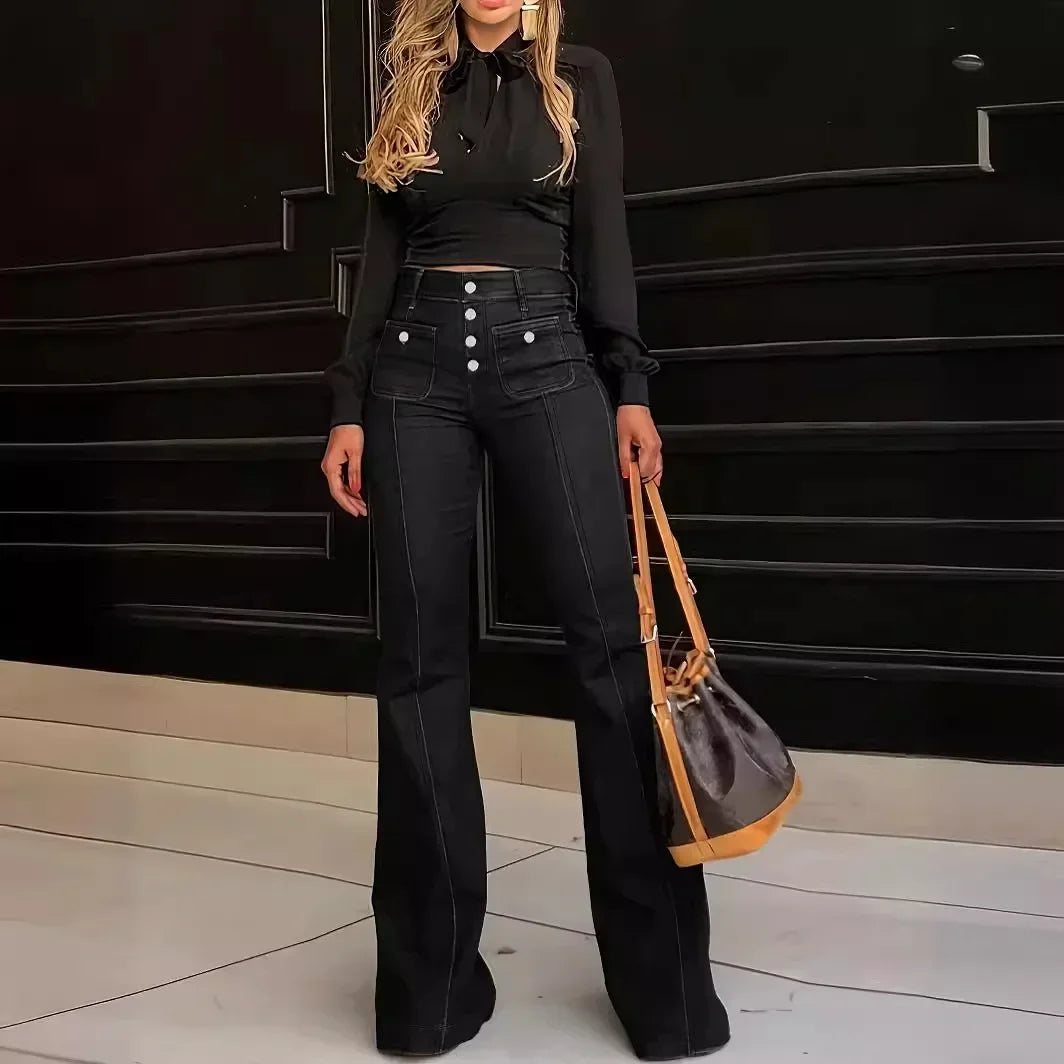 🍒Flared pants for women mom jeans vintage wide leg trousers high waist denim high street work party night club Jeans elegant Y2k clothing Day Denims Dinner Denims Dancing Denims