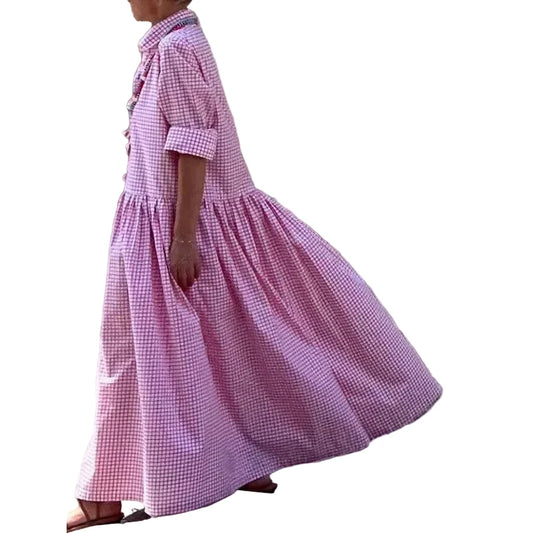 🍒Women's check maxi dress high street clothing fashion and long loose shirt dress long sleeve with lapel pendulum outfit spring and summer fashion for holidays Check This Check