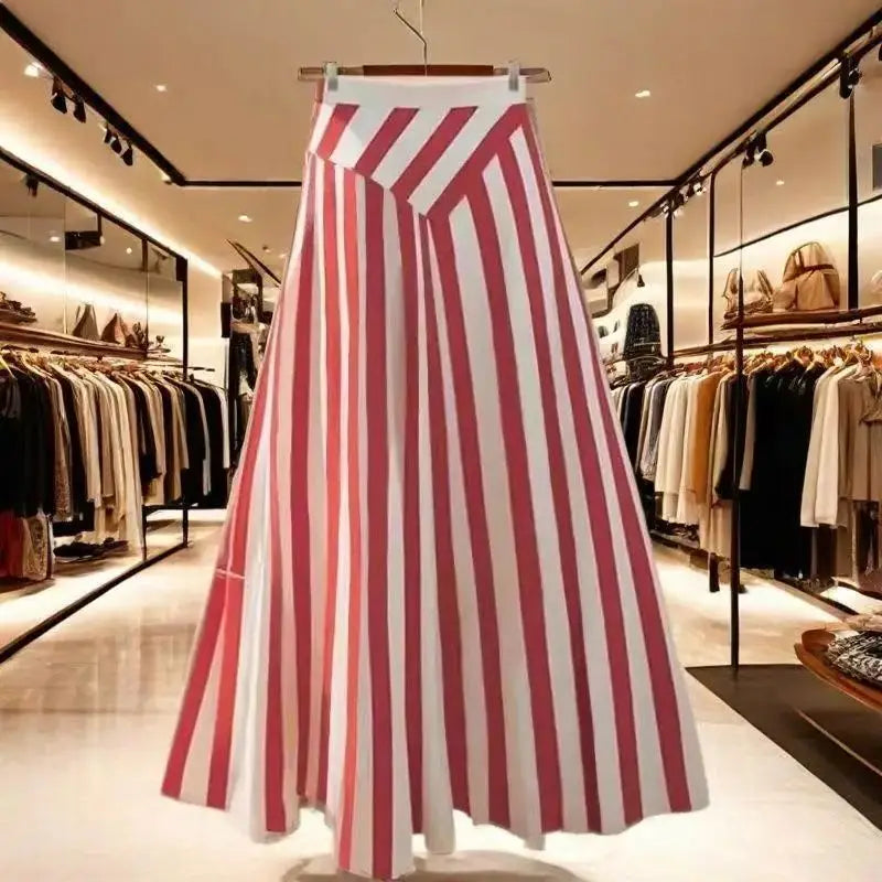 🍒French a line skirt striped high end exquisite hepburn midi skirt elegant smart casual wear women Office wear occasion wear Feel Candy In Stripes