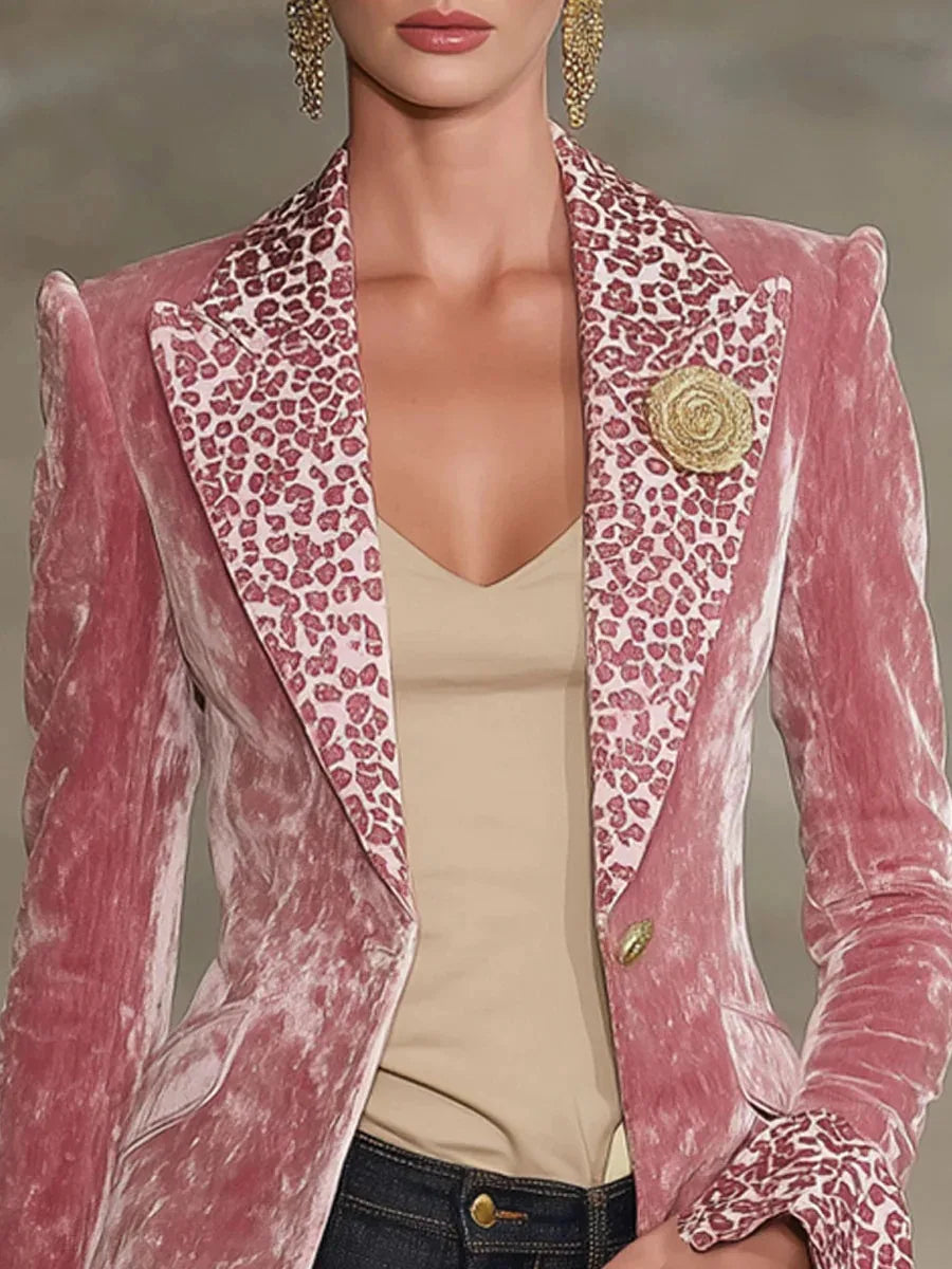 🍒Luxury velvet blazer womens single breasted feminine jacket female blazer Jacket slim fit office animal print accent officewear party occasion outerwear PILE PINK in your wardrobe