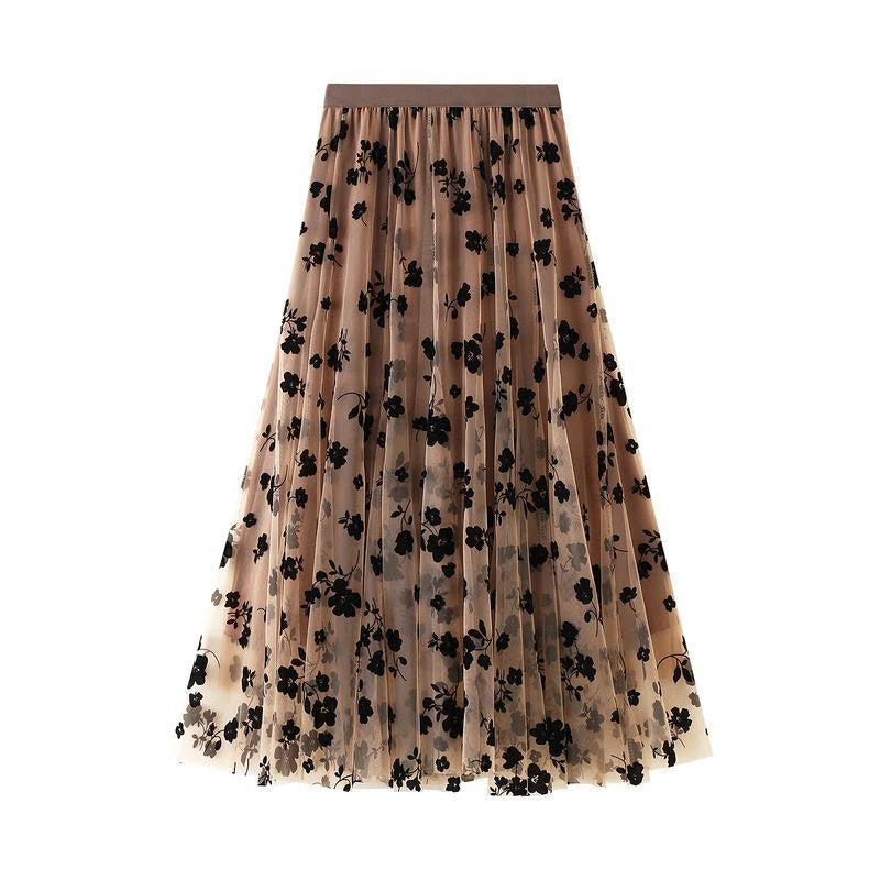 🍒Floral tulle skirt midi high waisted elasticated mesh fashion flock summer wear for women smart casual clothing occasion party wear Get This Flock And Get Flocked