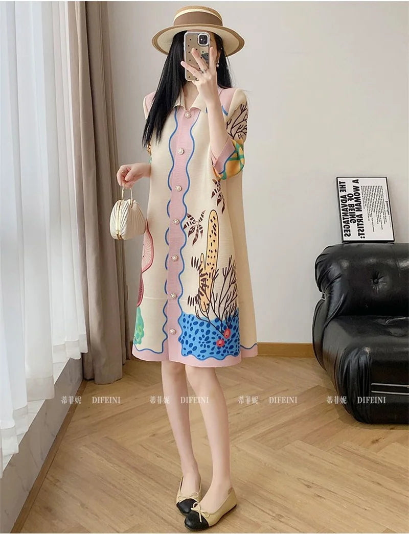 🍒Fashion dress shirt style for women smart casual wear midi clothing beautiful print designer a-line outfits loose summer wear Button Up In A Shirt Dress