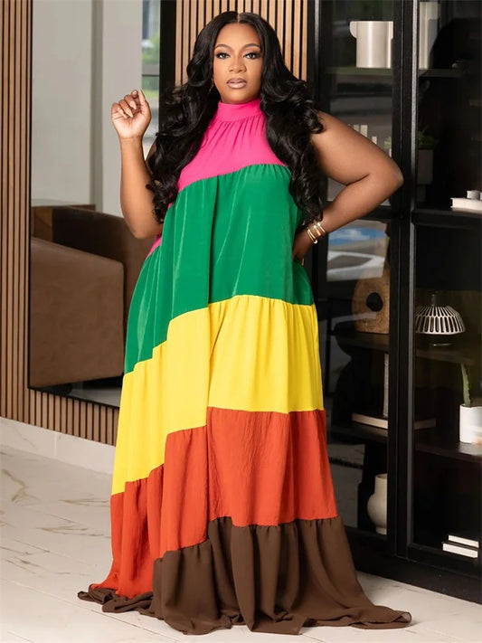 🍒Print maxi dress outfit fashion loose outfit colour block clothes female plus size fashion wear smart casual clothing Multiple Wear