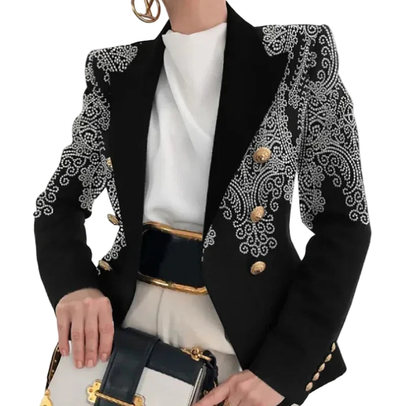 🍒Long sleeve button sequin jacket for occasion simple chic outerwear turn-down collar coats women spring autumn fashion ladies blazers Aqua -ire A Cool Black and White Jacket