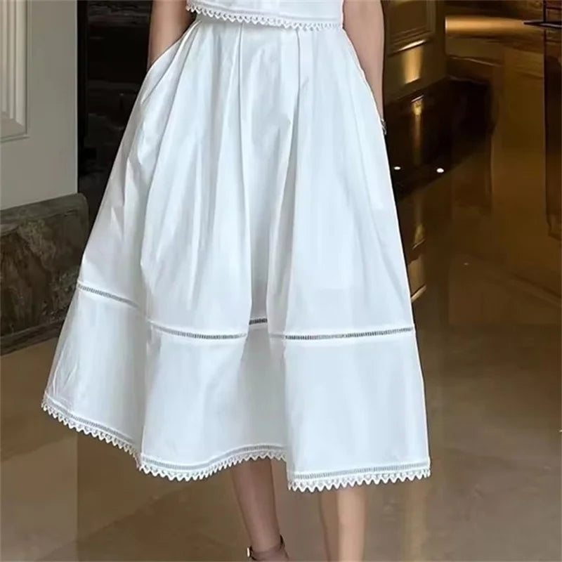 🍒Summer high waist a-line clothing for women beading pleated skirt smart casual clothing beach party wear holiday wear (matching top also available) White Their When You Need It