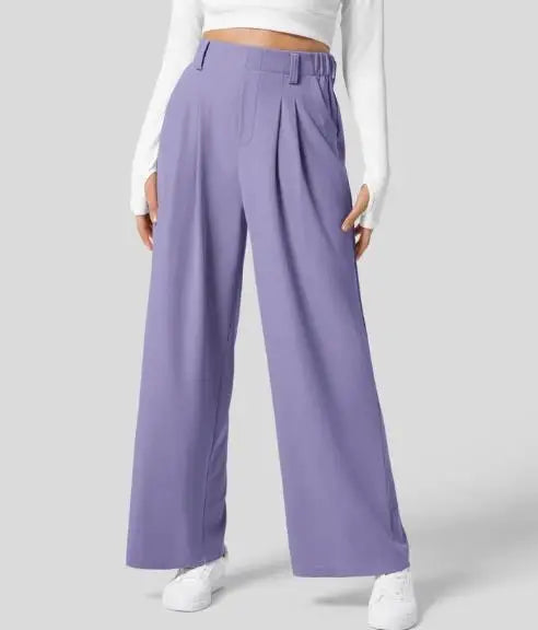 🍒Elegant women straight pants flowy solid colour high waisted trousers wide leg work wear female fashion clothes No Need To Put The Leg Work In To Get These Legs