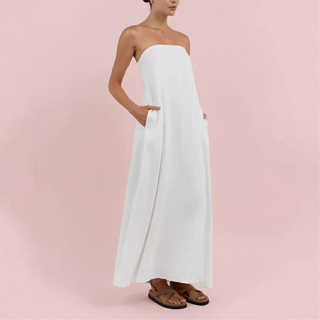 🍒French cotton dresses linen holiday clothes strapless outfits high waist backless summer clothing long dress for women maxi fashion Ladies Line Up For Your linen