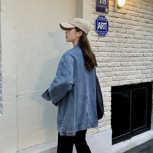 🍒Womens denim Jacket long sleeve Jeans jacket with big pockets Bf unisex buttoned outerwear casual clothing Do Your Day Denim