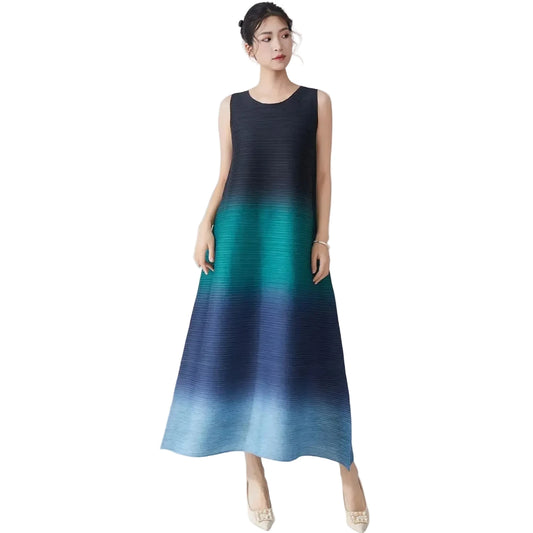 🍒Women's high-end clothing dress sleeveless long loose outfit gradual colour ombre fashion wear sleeveless loose long dress for party occasion wear Gravitate To Gradual