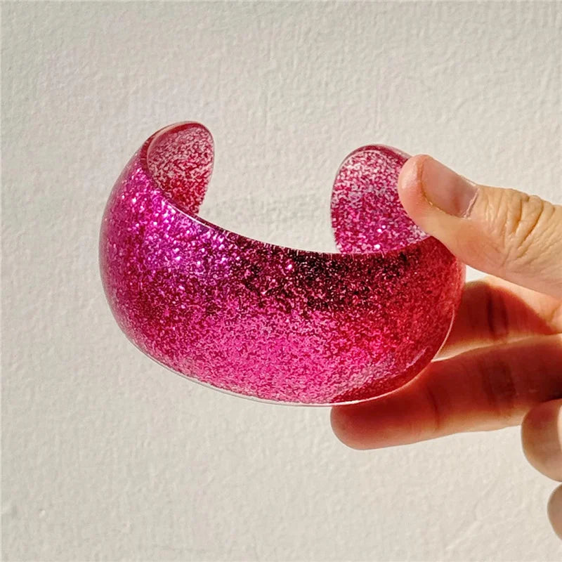 🍒Black and white striped wide bangle thick resin C shape open cuff bangle for women suitable holiday costume jewellery