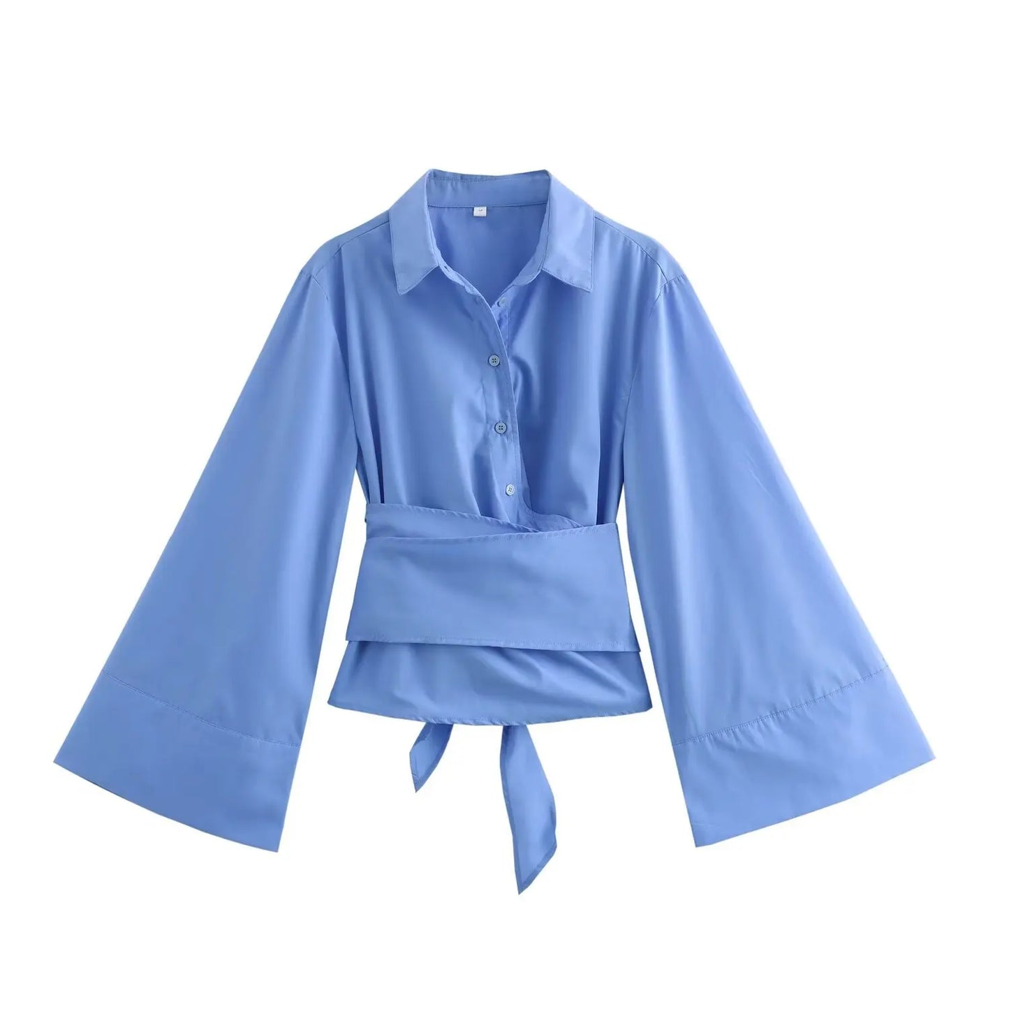 🍒Long sleeve shirt jacket women's tie top with wide sleeves female fashion clothing basic solid shirt smart casual blouse Picture Yourself In This Pastel