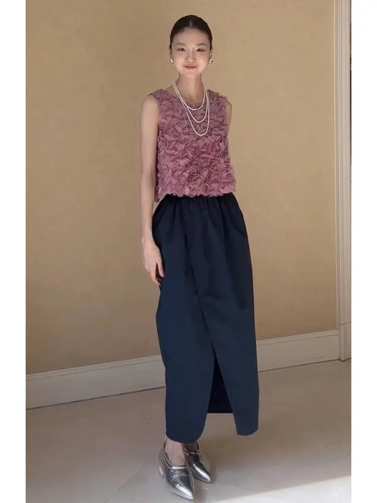 🍒Purple 3D rose flowers vest crop top womens summer fashion sleeveless tank top camisole outerwear feminie party occasion wear