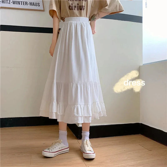 🍒 Tiered skirt with elastic waist band women's white a-line tiered skirt outfit summer clothing chic smart casual fashion elegant office wear for ladies Crisp Wispy Gypsy