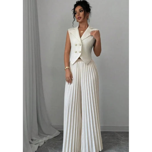 🍒Womens vest outfits cropped waistcoat plus trousers two piece set formal spring summer fashion retro wide-leg pleated pants and slimming sleeveless cropped vest occasion wear smart casual Invest In A Vest Set