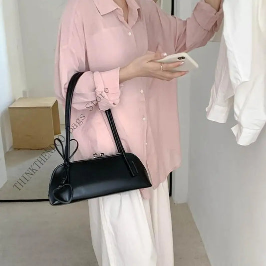 🍒Shoulder bag under arm for women with detachable heart charm pu leather handbag spacious underarm bags east west bag grab bag No Need To Go West To Get This East