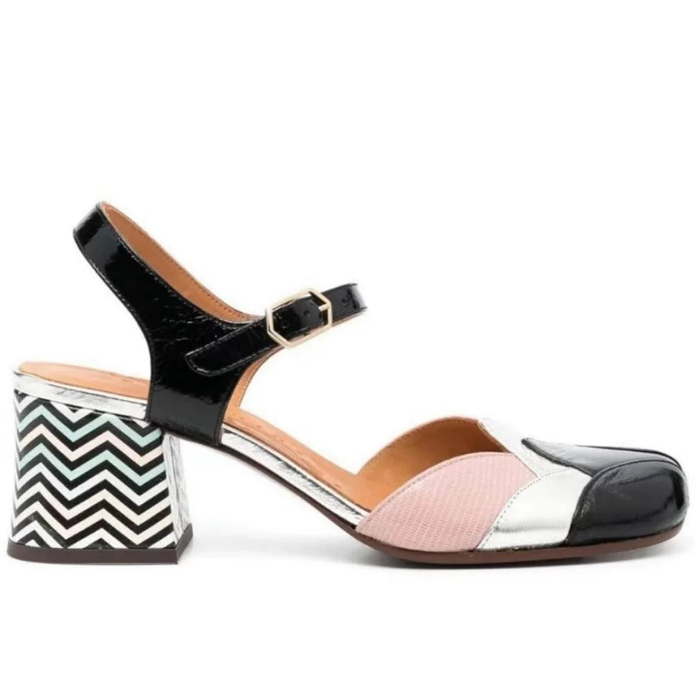 🍒Genuine leather chunky heels sandals womans pump sandals buckle ankle strap shoe open back wedding guest 33-46 shoes smart casual occasion footwear Chuck In Your Chunks