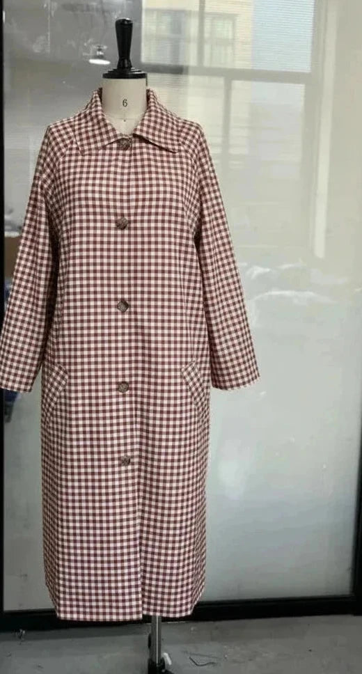 🍒Women plaid long coat check long sleeve fashion chic lapel single brested jacket loose with pockets daily commuter streetwear outerwear Bounce Check