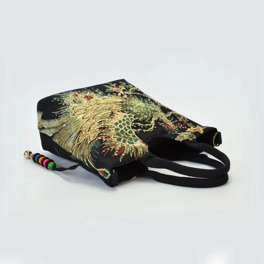 🍒Sequins tote bag ethnic style peacock embroidery handbags ladies vintage canvas crossbody bag grab bag smart casual accesssories Display Your Style With A peacock