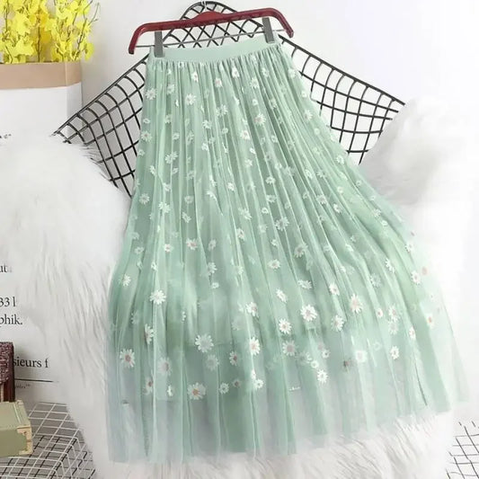 🍒Sweet girl skirt women"s feminine fashion smart casual clothing floral summer wear mesh midi classy all match elegant stylish charm occasion wear Net This Mesh