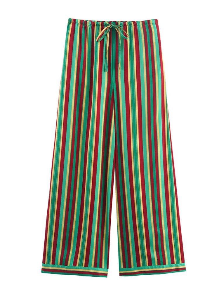🍒Striped wide leg casual pants women straight stripe drawstring trousers multicolour clothing high Waist smart casual female clothes Look Hot In Peppers