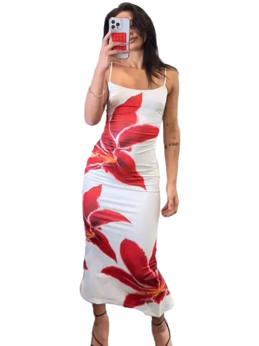 π Summer printed maxi dress floral women spaghetti straps clothes holiday wear outfits backless fashion smart casual wear female long dress mini floral