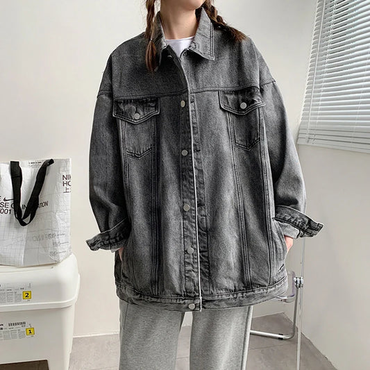 🍒Jeans jacket women coats big pockets female oversize denim jacket shirt collar casual loose relaxed fit outerwear spring autumn fashion Do-All Daily Denim