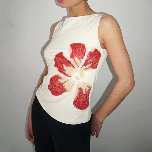 🍒Vest shirt for women summer tank top flower printed fitted crop top vintage sleeveless top fashion party club clothes
