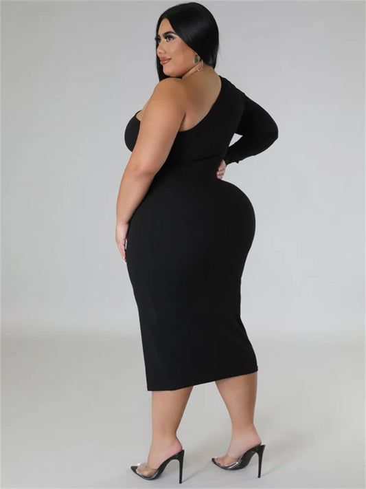 🍒midi dress for women plus size clothes single sleeve black zipper outfit elegant solid midi dresses Summer party clothes occasion wear Get Fitted With A Zip