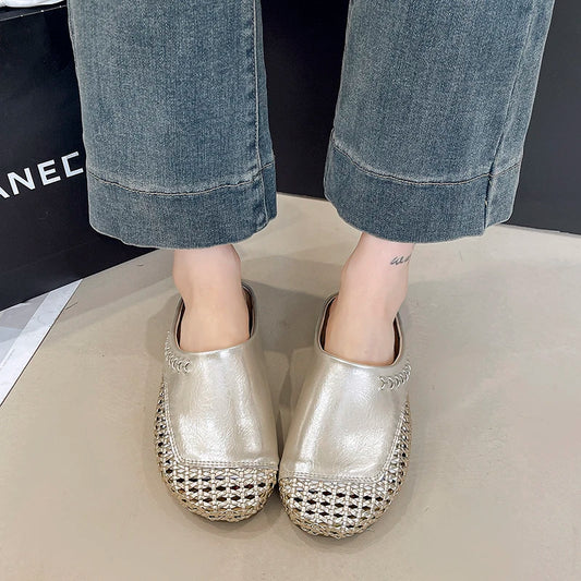 🍒Versatile sandals womens pumps shoes casual slippers for women party wear summer round toe summer shoes Slip Into Silver Sliders