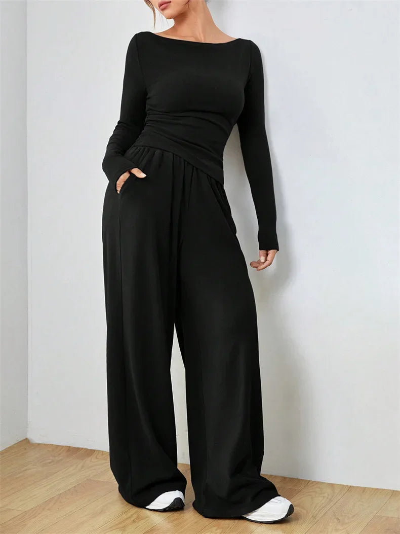 🍒Two-piece wide-leg pants set soft syle clothing Irregular fashion yoga sports set womens smart casual wear