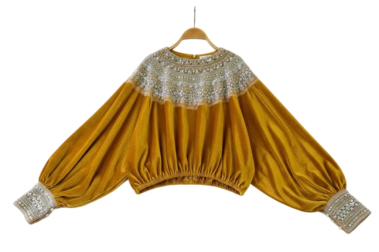 🍒Vintage velvet blouse women's velour shirt sequin clothing elasticated waist top Loose party occasion wear clothing Voted Velvet Varying Never