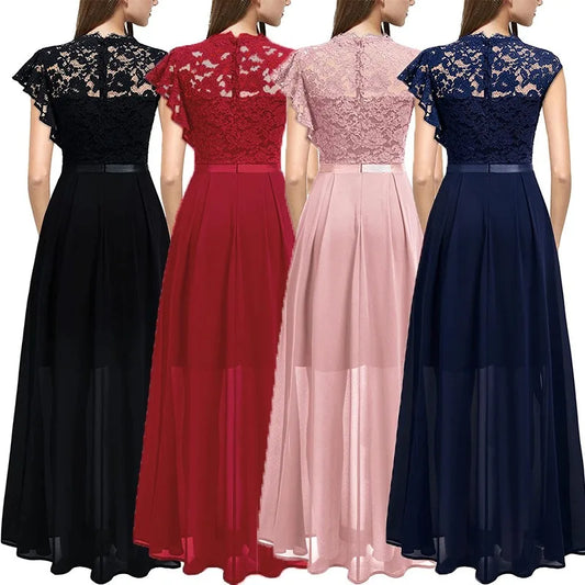🍒Women's banquet dresses long lace bridesmaid wear evening wear lace maxi outfit dress satin sleeveless with split party occasion wear