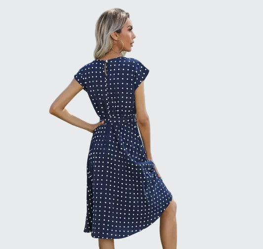 🍒Summer dresses for women high waist midi outfit with pleats elegant pleated polka dots short sleeve fashion office clothing vacation wear Don’t Delay Dotties