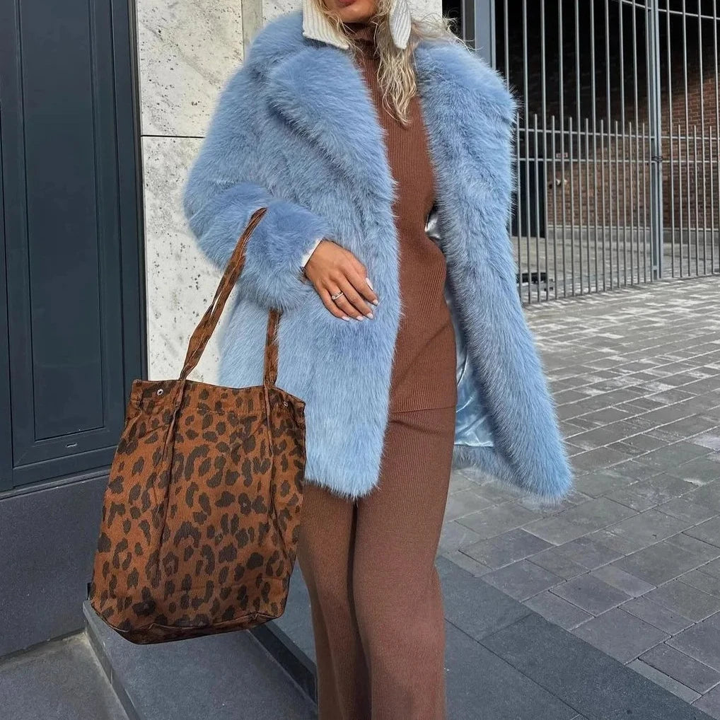 🍒Long Sleeve faux fur jacket with turn down collar loose fit short coat casual autumn jacket winter outerwear Check Out This Chick