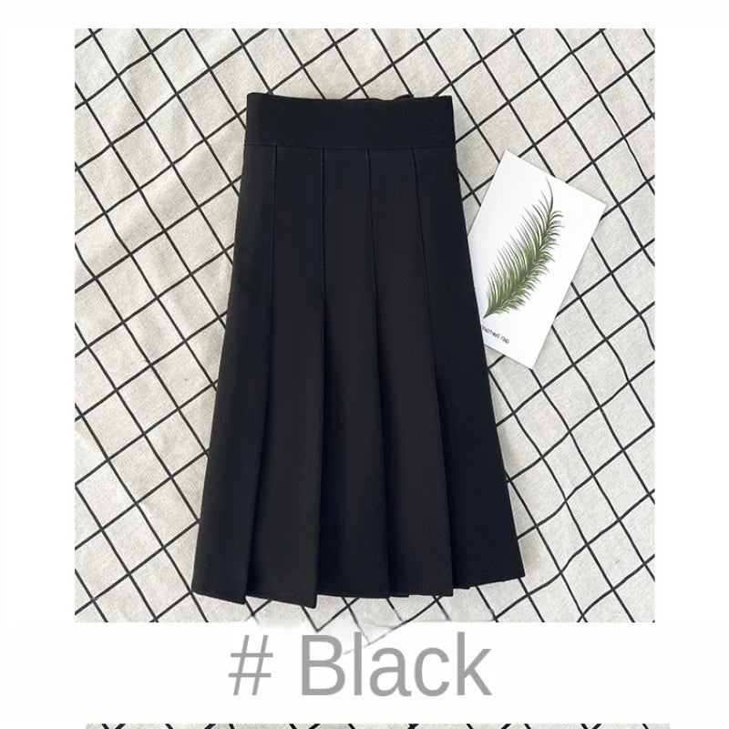 🍒Summer high waist skirt a-line short black plleated midi smart casual clothimg women female fashion wears Get These Box Pleats Boxed