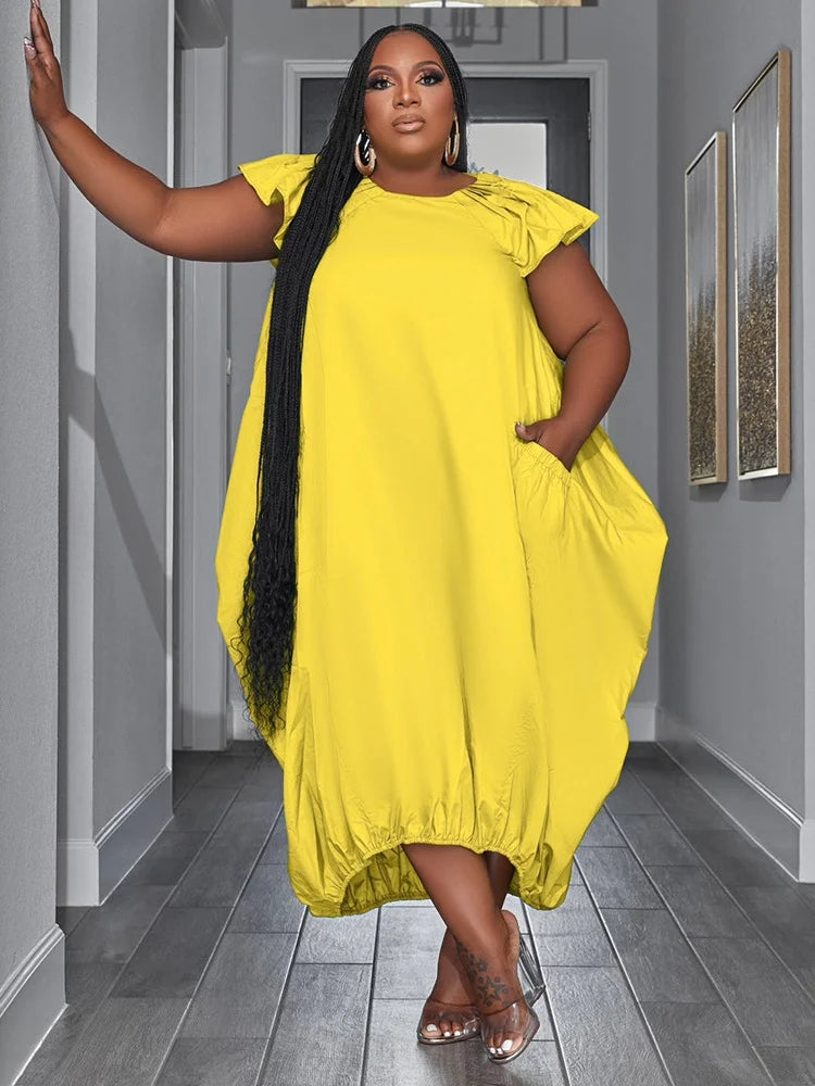 🍒Plus size dresses for women loose pockets solid maxi dress summer fashion clothes smart casual wear women Bag A Bag