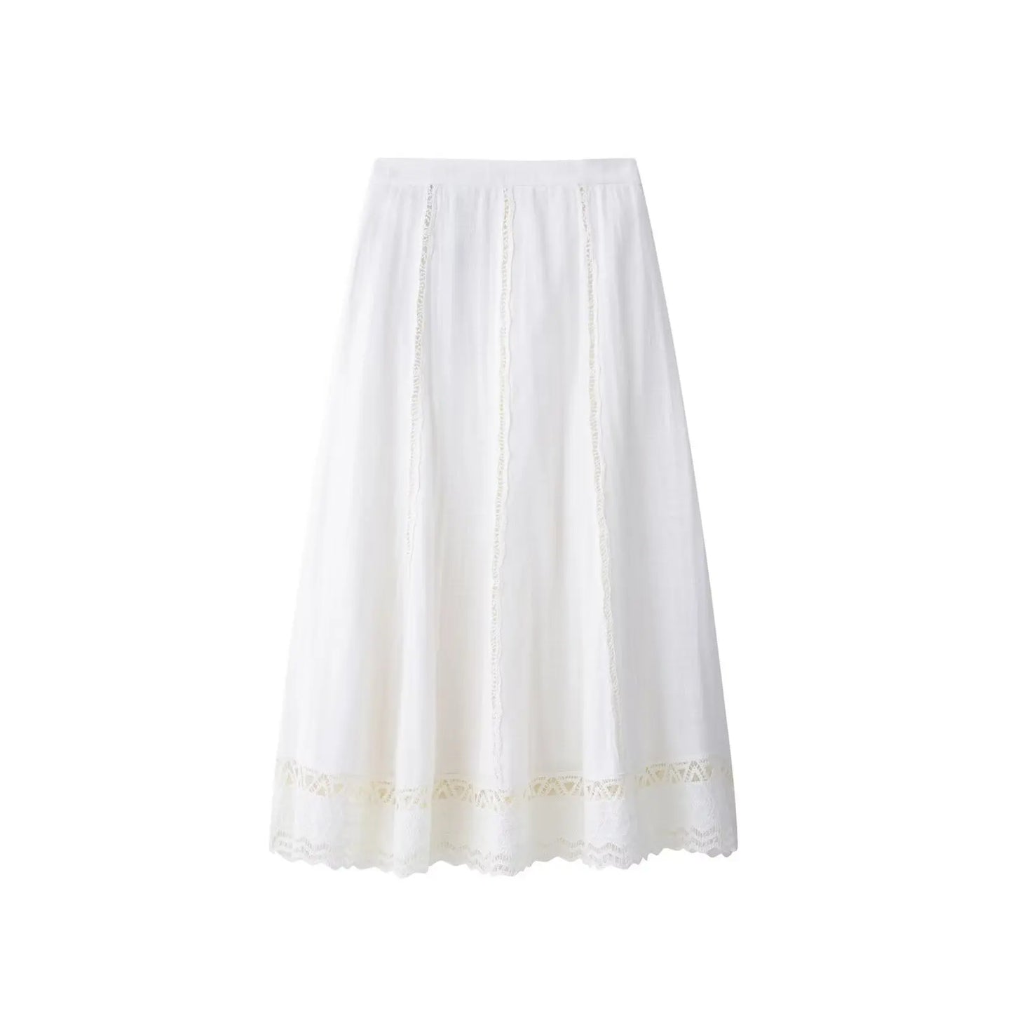 🍒Crochet top round neck design short sleeve smart casual women and matching white midi a- line skirt with side zipper suit The White Summer