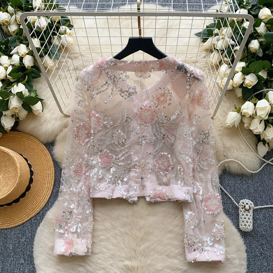 🍒Chic embroidered t-shirt sequin flora fashion for women summer wedding guest jacket party wear occasion wear Classy Cute Cover