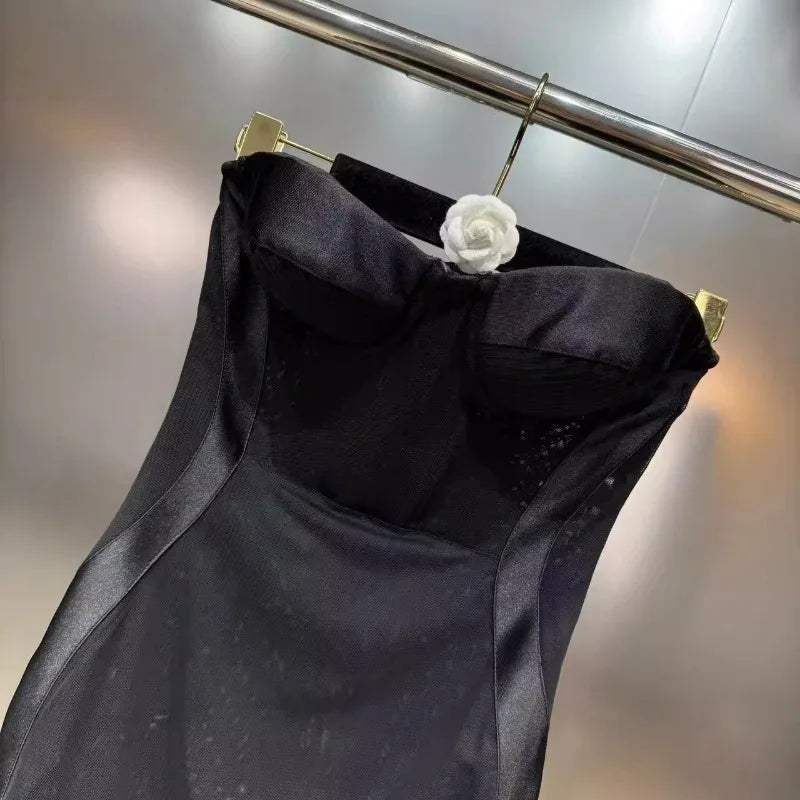 🍒Fashion hot girl summer dress womens tube top outfit style tight waist bra cup dress lace trim spring and summer party wear occasion wear