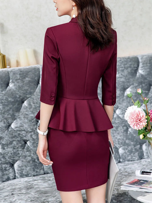 🍒Red 2 piece womens suit fashion skirt set business wear office workwear light blazers for women half sleeve top and mini skirt Berry Beautiful