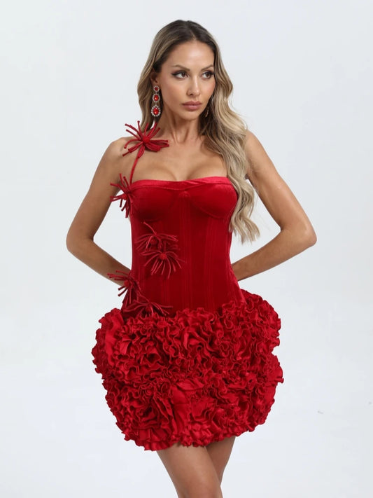 🍒Women's skirt two piece set halter corset top 3d floral outfit corset top with matching skirt mini lace-up back bustier suits celebrity party wear COCK -ya TAIL Cothes