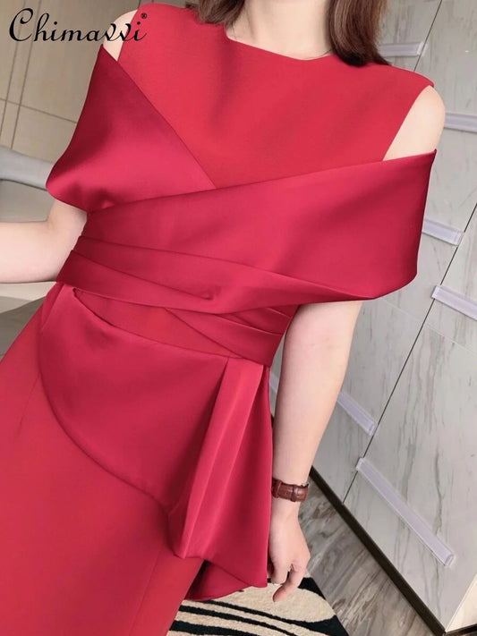 🍒Celebrity elegant gown dress for women party wear fashion off-shoulder outfit high waist with split high end ocassion wear