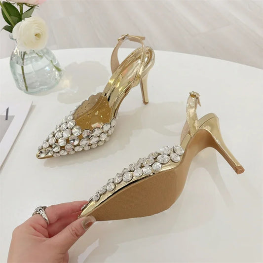 🍒Pointed toe crystal heels occasion footwear for women pvc transparent prom pump shoes for wedding party occasion Elegant female party shoes Point Towards Glamour