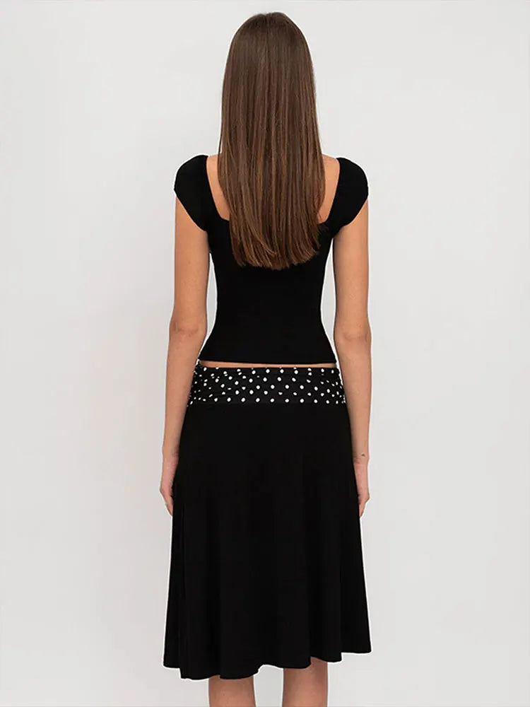 🍒Summer 2 piece set womens bra t-shirt and over knee skirt black polka dot print streetwear fashion smart casual elegant party club clothing Spots To Wear At Night Spots