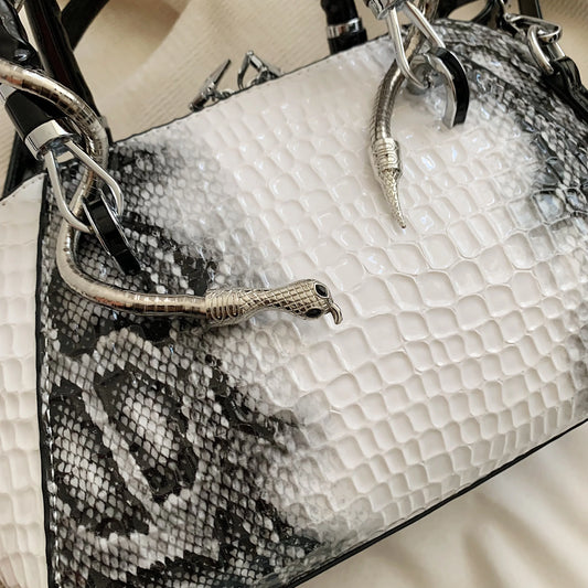 🍒Designer luxury bags for women crocodile pattern grab bag with top-handle hardware wild shoulder crossbody handbag with snake design Sweet Slippy Snakey