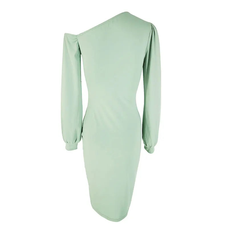 🍒Women's party dress for spring solid bodycon long sleeve one shoulder midi outfit female fashion wears occasion wear You Will Be Nuts About This Pistachio When You Crack Open Your Parcel