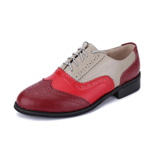 🍒Womens oxford shoes spring fall colour complimenting walking flats genuine leather brouge smart casual red shoes for all occasion women Size 33-46 Cool Classics